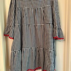 Coco + Jase Navy Gingham Checkered  Dress with Red Trim Lightweight Cotton XXL